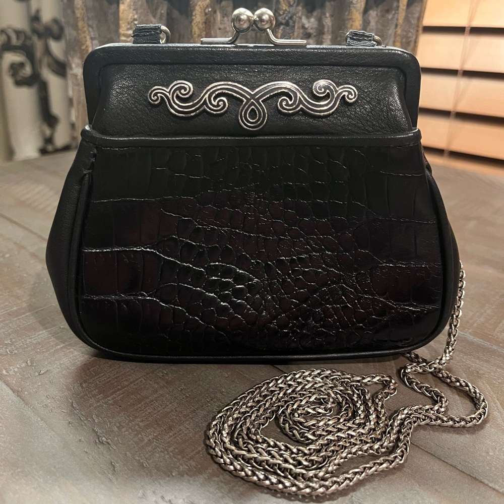 Brighton Black Croc-Embossed Shoulder Bag